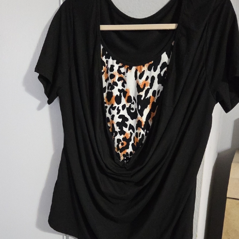 Black and Leopard Print Women's Top